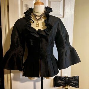 Vtg Nicolette Wms Black Taffeta Peplum Ruffle Corset Victorian Crop Jacket 12